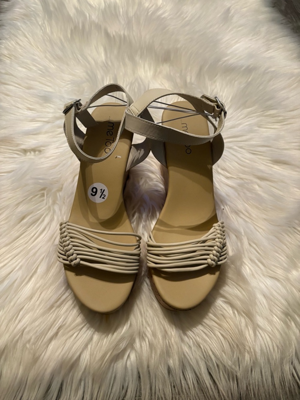 me too Cream Ankle-Strap Woven-Front Sandals